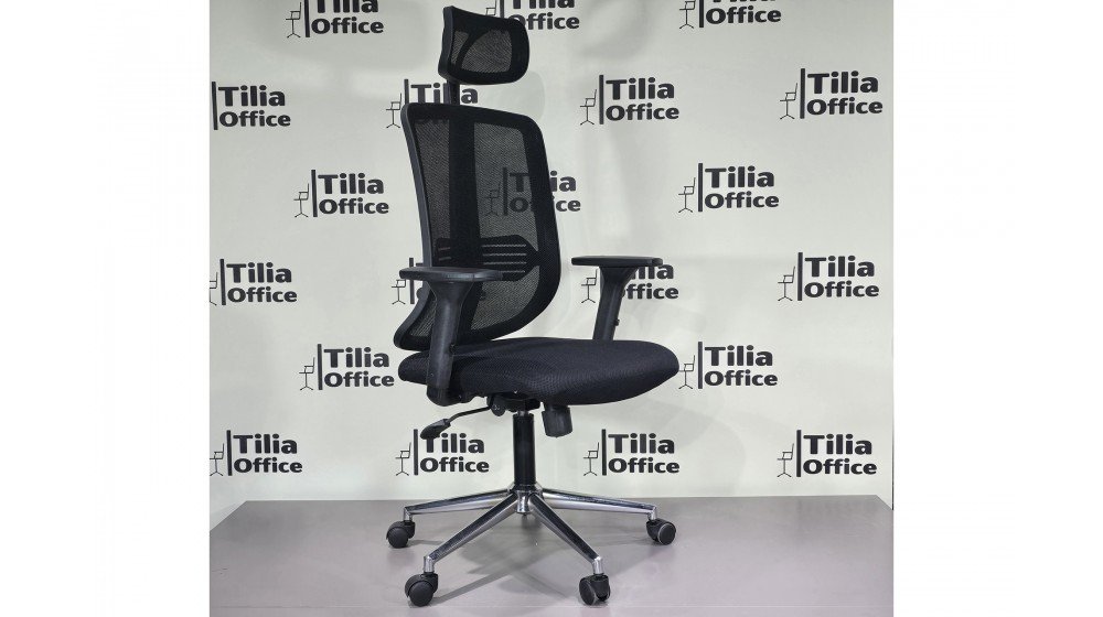 Crom Makam Koltuğu | Tilia Office Tilia Crom modern fileli makam koltuğu, parlak krom metal iskelet ve siyah Airfile kumaş.